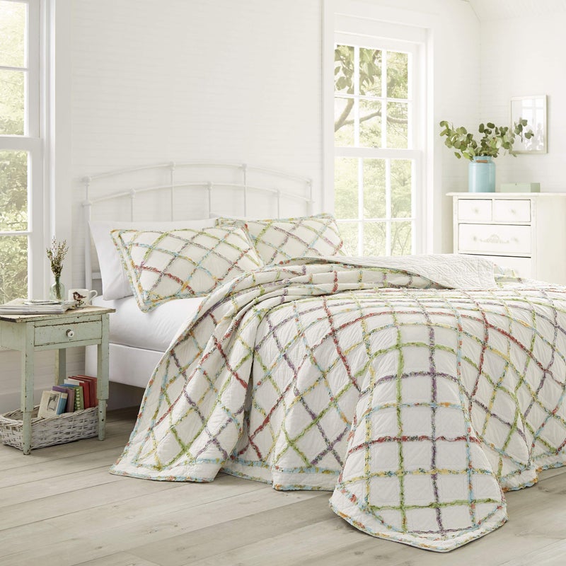 LAURA ASHLEY Laura Ashley  Twin Quilt Reversible Cotton Bedding Lightweight Home Decor for All Seasons Ruffle Garden Cream Twin