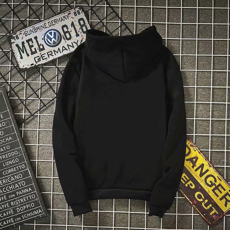 New Korean Style Fleece Sweater Mens and Womens Spring Solid Color Hooded Jacket Loose Student Couple Harajuku Hoodie Black  - Image 5
