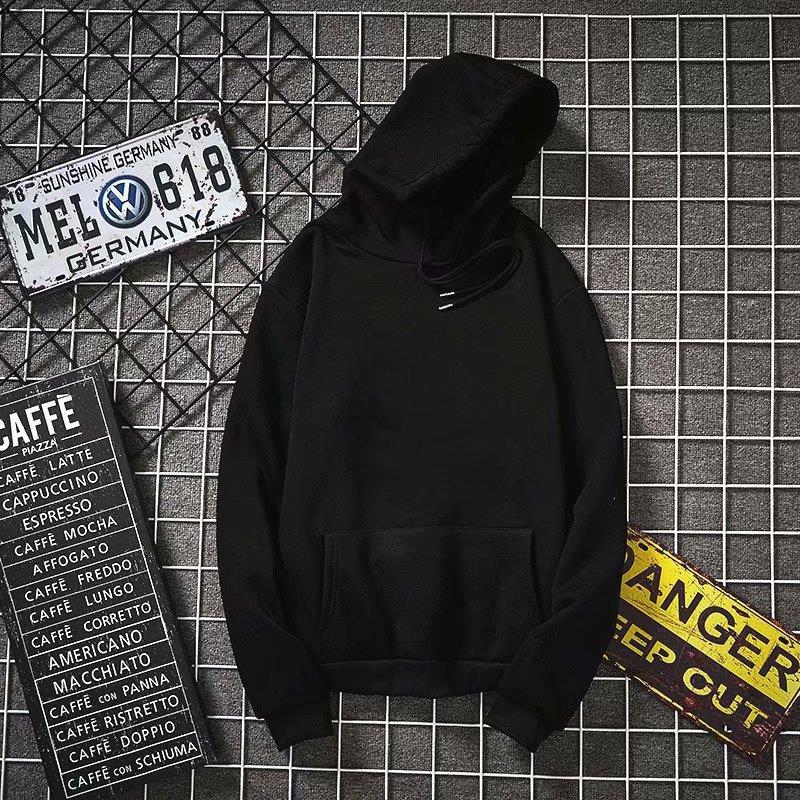 New Korean Style Fleece Sweater Mens and Womens Spring Solid Color Hooded Jacket Loose Student Couple Harajuku Hoodie Black  - Image 1