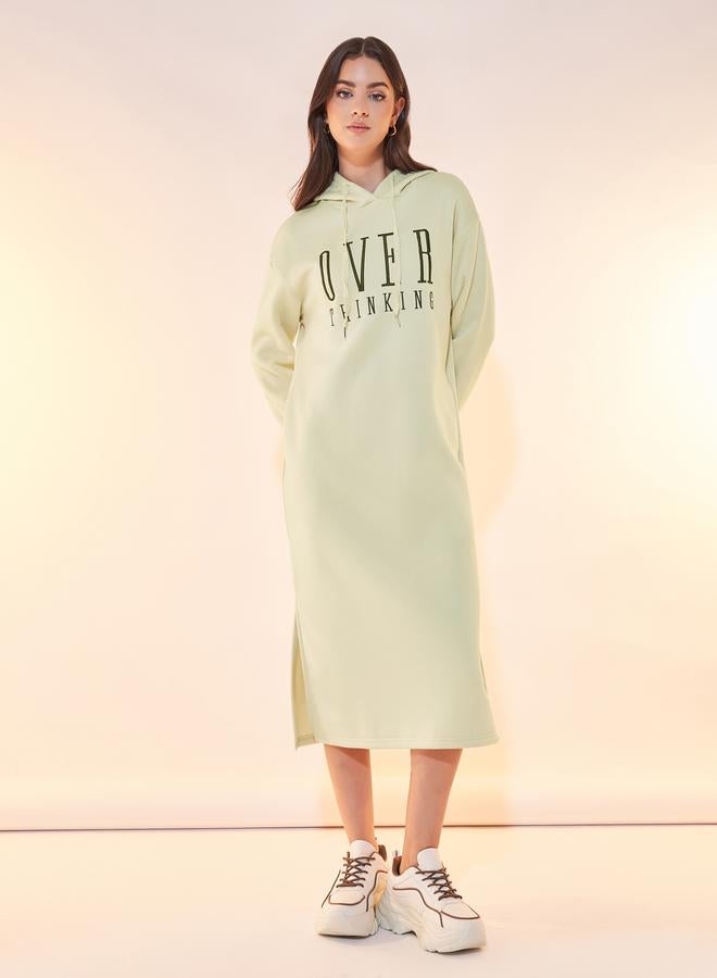 Take Two Text Print Hooded Midi Dress with Drawstring  - Image 4