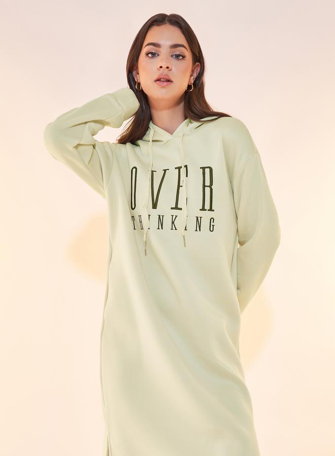 Take Two Text Print Hooded Midi Dress with Drawstring  - Image 2