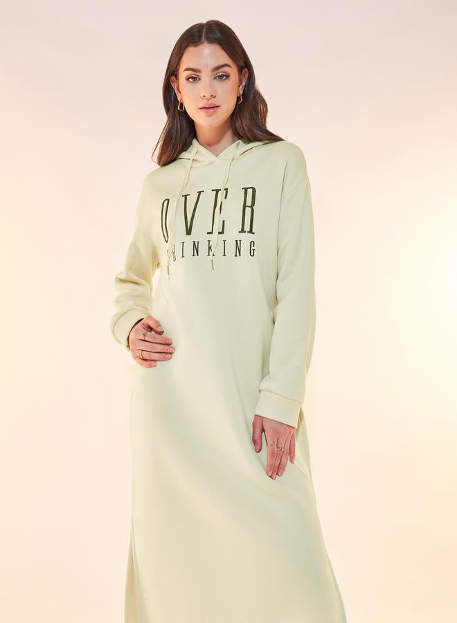 Take Two Text Print Hooded Midi Dress with Drawstring  - Image 5