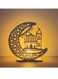 PAMEER Ramadan Kareem Ornament, Eid Crafts Night Light, 3D Wooden Moon Desktop Decor, Eid Ornaments Gift For Muslims, Home Decor, Room Scene Decor, Islamic Ramadan Mubarak Themed Party Decor with LED Candle  - Image 1