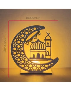 PAMEER Ramadan Kareem Ornament, Eid Crafts Night Light, 3D Wooden Moon Desktop Decor, Eid Ornaments Gift For Muslims, Home Decor, Room Scene Decor, Islamic Ramadan Mubarak Themed Party Decor with LED Candle  - Image 2