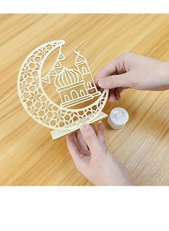 PAMEER Ramadan Kareem Ornament, Eid Crafts Night Light, 3D Wooden Moon Desktop Decor, Eid Ornaments Gift For Muslims, Home Decor, Room Scene Decor, Islamic Ramadan Mubarak Themed Party Decor with LED Candle  - Image 3