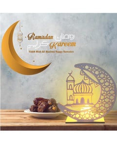 PAMEER Ramadan Kareem Ornament, Eid Crafts Night Light, 3D Wooden Moon Desktop Decor, Eid Ornaments Gift For Muslims, Home Decor, Room Scene Decor, Islamic Ramadan Mubarak Themed Party Decor with LED Candle  - Image 4