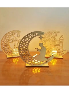 PAMEER Ramadan Kareem Ornament, Eid Crafts Night Light, 3D Wooden Moon Desktop Decor, Eid Ornaments Gift For Muslims, Home Decor, Room Scene Decor, Islamic Ramadan Mubarak Themed Party Decor with LED Candle  - Image 5
