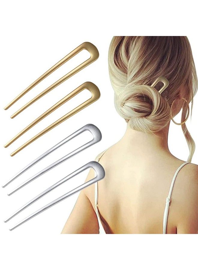 Zibuyu دبابيس شعر للنساء والفتيات دبابيس معدنية بسيطة على شكل حرف U لشوك الشعر مشابك شعر للفتيات دبابيس نسائية عصي إكسسوارات شعر دبابيس جودا لكعكة الشعر للنساء والفتيات (فضية وذهبية) 4 قطع - Image 1