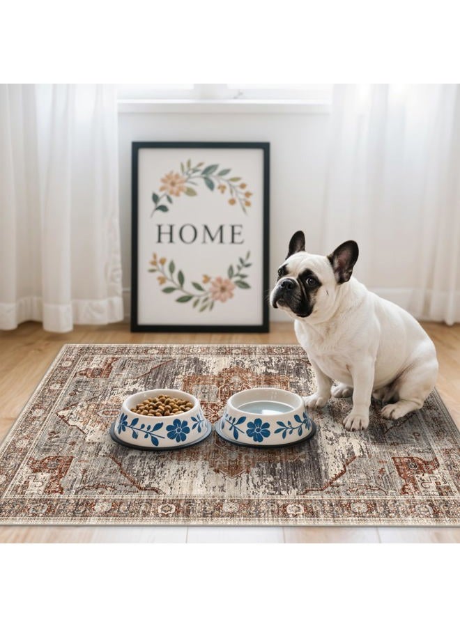 RUUGME Washable 2x3 Area Rugs - Large Boho Rugs for Living Room Stain Resistant Carpet Vintage Tribal Rugs for Bedroom Kitchen Bathroom with Non Slip Backing Home Decor Floor Decoration Mat 2x3 Brick - Image 1