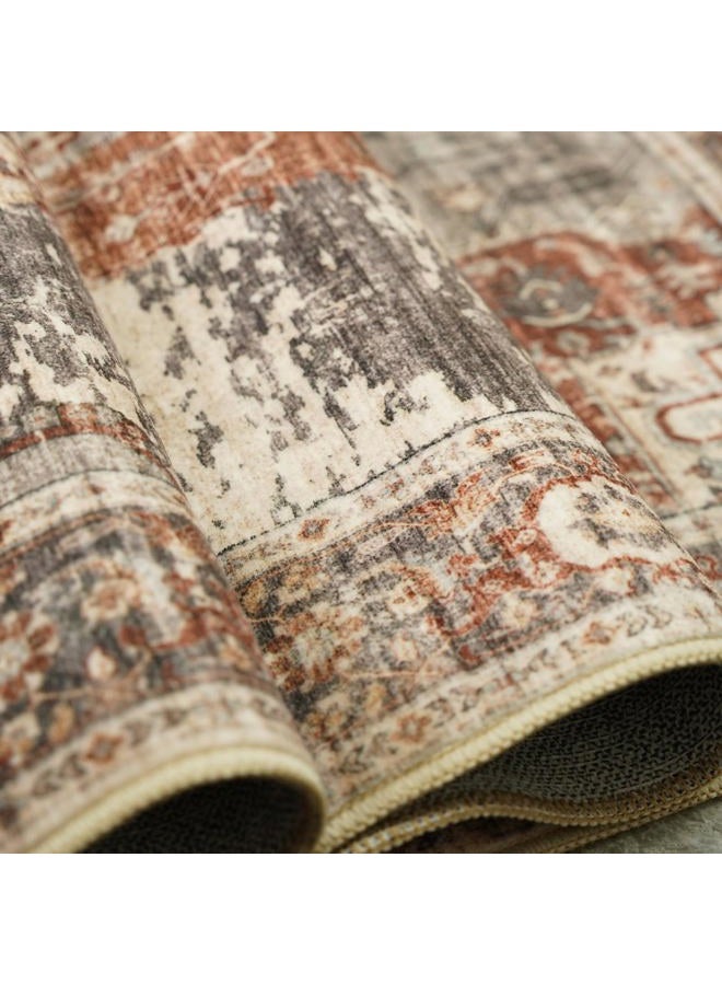 RUUGME Washable 2x3 Area Rugs - Large Boho Rugs for Living Room Stain Resistant Carpet Vintage Tribal Rugs for Bedroom Kitchen Bathroom with Non Slip Backing Home Decor Floor Decoration Mat 2x3 Brick - Image 4