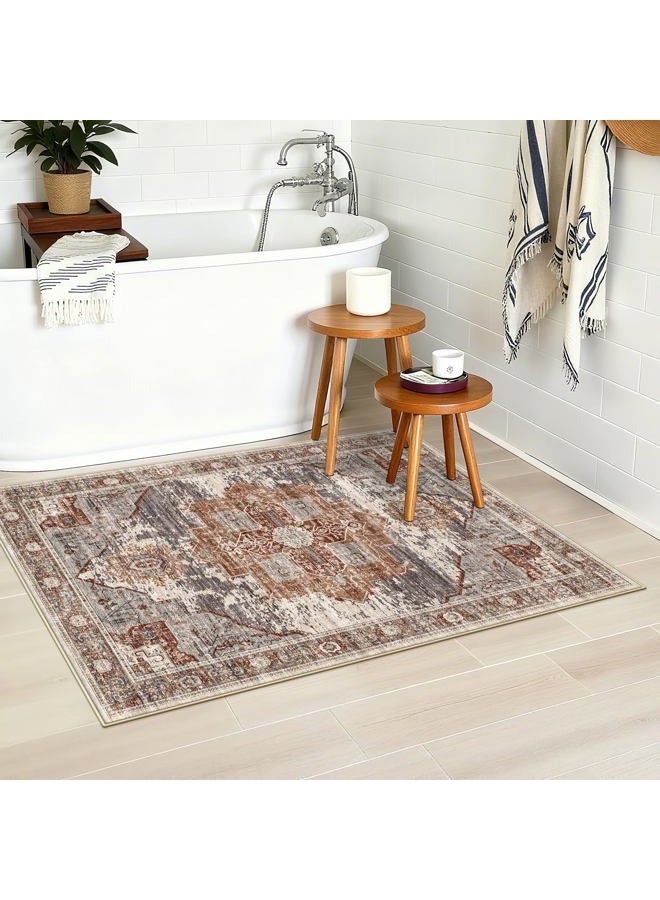 RUUGME Washable 2x3 Area Rugs - Large Boho Rugs for Living Room Stain Resistant Carpet Vintage Tribal Rugs for Bedroom Kitchen Bathroom with Non Slip Backing Home Decor Floor Decoration Mat 2x3 Brick - Image 5
