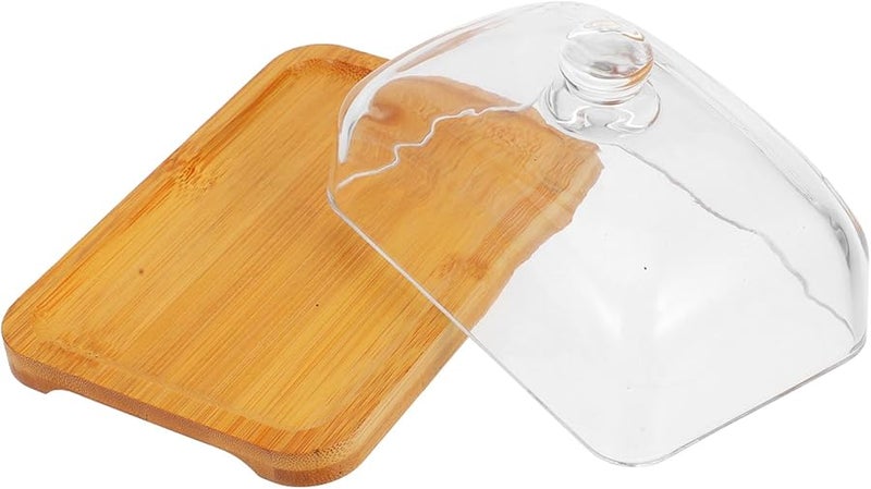 طبق زجاجي مستطيل لحفظ الزبدة مع غطاء، صينية تقديم كعك 12 بوصة للحلويات والجبن، سهل التنظيف - Image 2