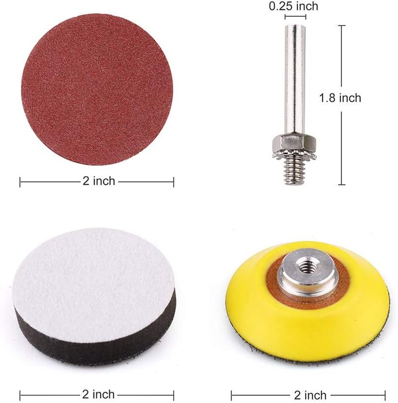 LotFancy 2 Inch Sanding Discs, 100PCS 60-3000 Grit Sandpaper and 1/4" Shank Backing Plate, Soft Foam Buffering Pad, for Drill Grinder Rotary Tool, Hook and Loop Sand Paper Assortment Pack - Image 3