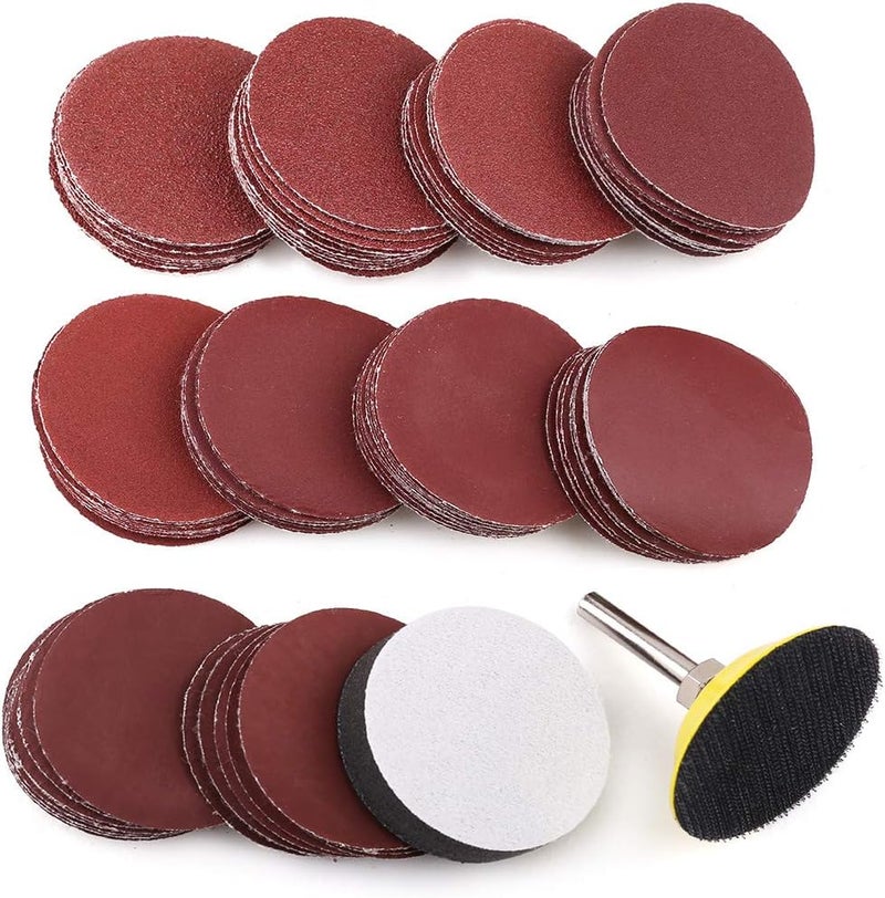 LotFancy 2 Inch Sanding Discs, 100PCS 60-3000 Grit Sandpaper and 1/4" Shank Backing Plate, Soft Foam Buffering Pad, for Drill Grinder Rotary Tool, Hook and Loop Sand Paper Assortment Pack - Image 1