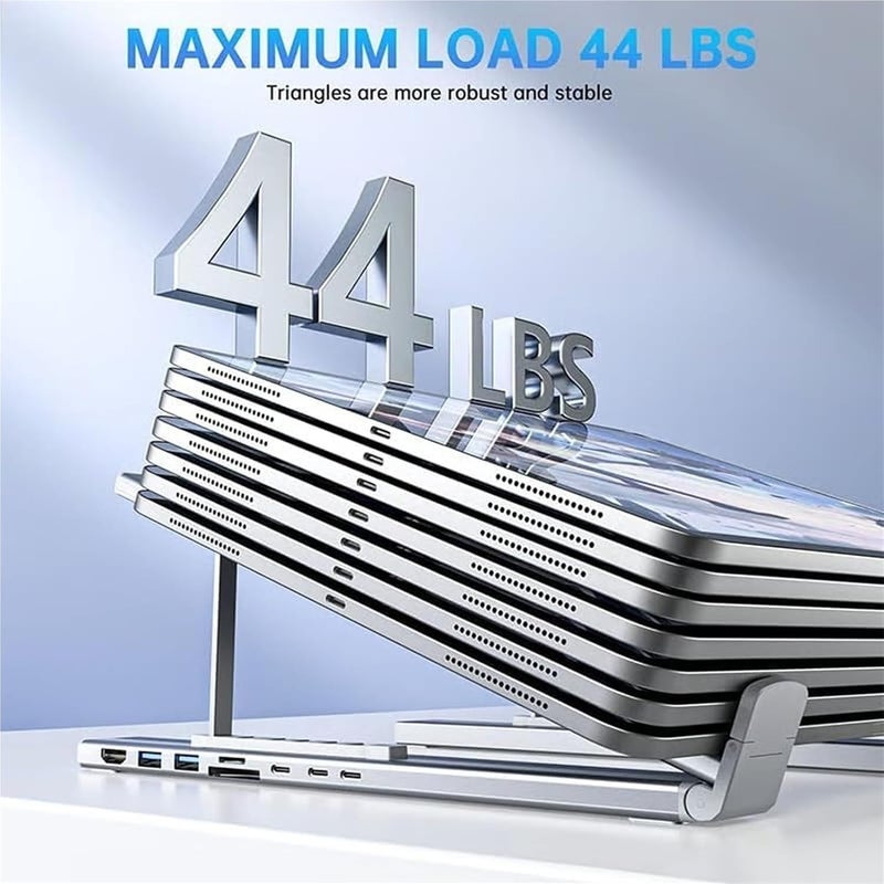 8-in-1 USB-C Laptop Stand | Adjustable Ergonomic Aluminum Docking Station with 4K HDMI, 2 USB 3.0, PD 100W Power Delivery | Portable Laptop Riser for MacBook, Windows, Home & Office - Image 4