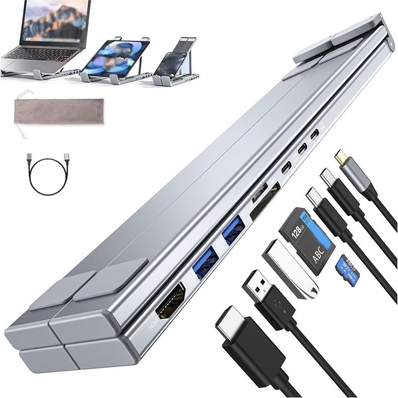8-in-1 USB-C Laptop Stand | Adjustable Ergonomic Aluminum Docking Station with 4K HDMI, 2 USB 3.0, PD 100W Power Delivery | Portable Laptop Riser for MacBook, Windows, Home & Office - Image 1