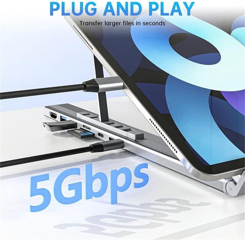 8-in-1 USB-C Laptop Stand | Adjustable Ergonomic Aluminum Docking Station with 4K HDMI, 2 USB 3.0, PD 100W Power Delivery | Portable Laptop Riser for MacBook, Windows, Home & Office - Image 2