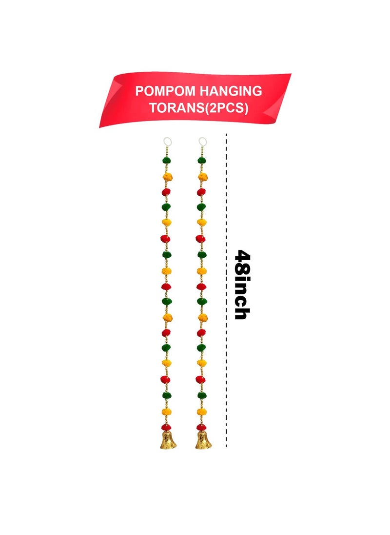 Generic - Party Propz Pom Pom Hangings for Decoration/Door Hangings for Entrance Door/Mandir Decorations Items/Latkan for Ganpati Decoration, Diwali, Janmashtami, Haldi(2Pcs, 4ft)(Fabric)(Multicolor) - Image 1
