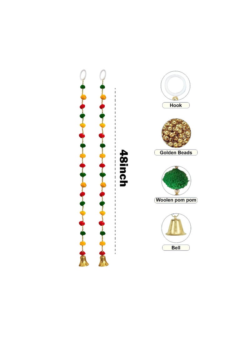 Generic - Party Propz Pom Pom Hangings for Decoration/Door Hangings for Entrance Door/Mandir Decorations Items/Latkan for Ganpati Decoration, Diwali, Janmashtami, Haldi(2Pcs, 4ft)(Fabric)(Multicolor) - Image 1