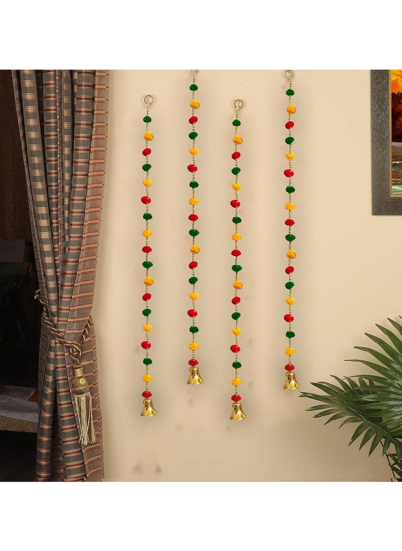 Generic - Party Propz Pom Pom Hangings for Decoration/Door Hangings for Entrance Door/Mandir Decorations Items/Latkan for Ganpati Decoration, Diwali, Janmashtami, Haldi(2Pcs, 4ft)(Fabric)(Multicolor) - Image 1