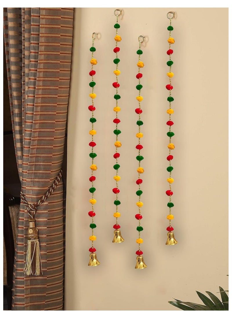 Generic - Party Propz Pom Pom Hangings for Decoration/Door Hangings for Entrance Door/Mandir Decorations Items/Latkan for Ganpati Decoration, Diwali, Janmashtami, Haldi(2Pcs, 4ft)(Fabric)(Multicolor) - Image 1