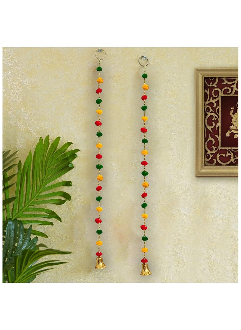 Generic - Party Propz Pom Pom Hangings for Decoration/Door Hangings for Entrance Door/Mandir Decorations Items/Latkan for Ganpati Decoration, Diwali, Janmashtami, Haldi(2Pcs, 4ft)(Fabric)(Multicolor) - Image 1