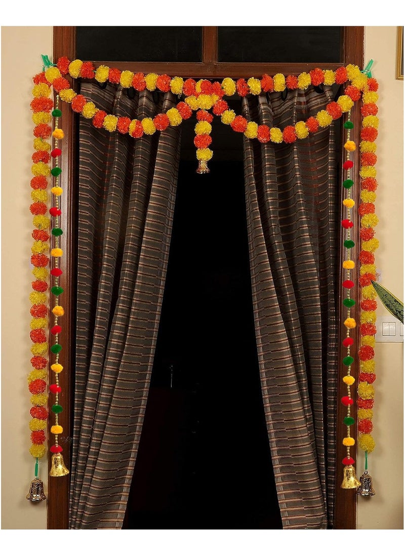 Generic - Party Propz Pom Pom Hangings for Decoration/Door Hangings for Entrance Door/Mandir Decorations Items/Latkan for Ganpati Decoration, Diwali, Janmashtami, Haldi(2Pcs, 4ft)(Fabric)(Multicolor) - Image 1