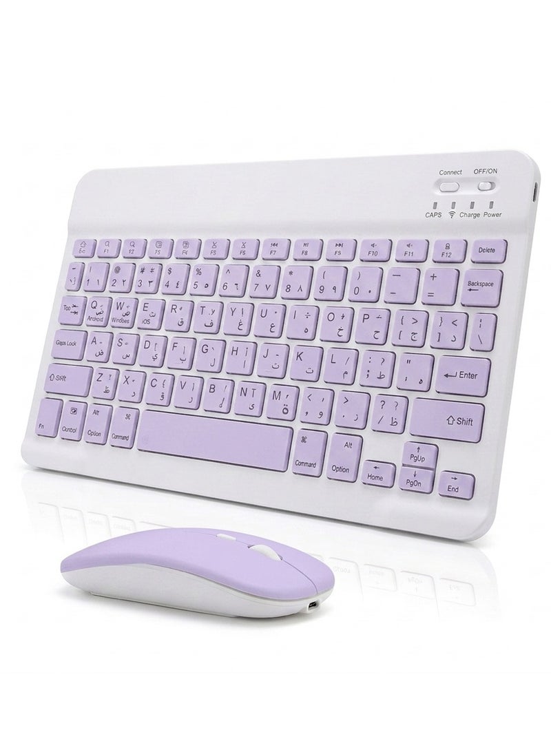 O Ozone Ultra-Slim Bluetooth Keyboard & Mouse Combo Rechargeable Portable Wireless Keyboard Mouse Set for Tablet iPhone iPad Computer PC Laptop- Lavender - Image 1