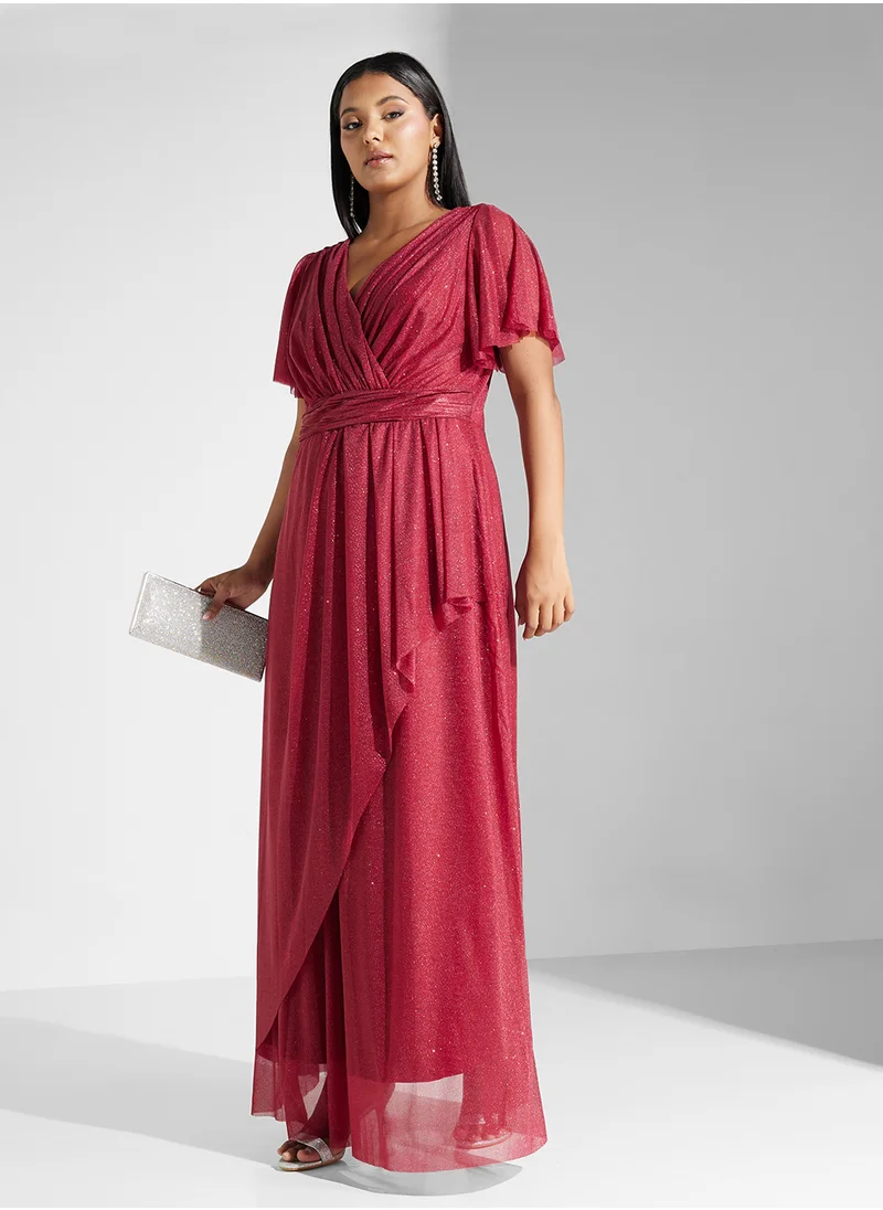 Khizana Plus Size Surplice Neck Shimmer Dress