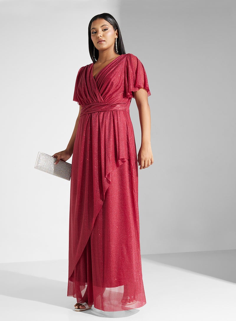 Khizana Plus Size Surplice Neck Shimmer Dress - Image 1