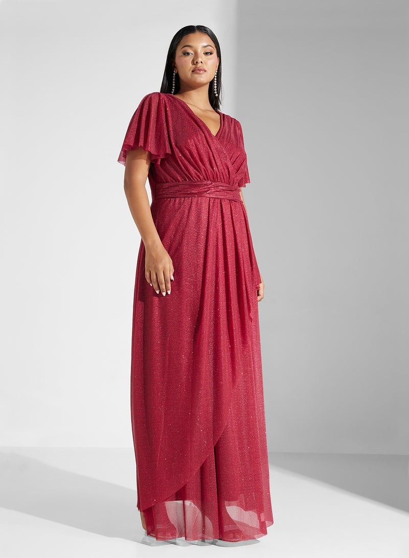 Khizana Plus Size Surplice Neck Shimmer Dress - Image 4