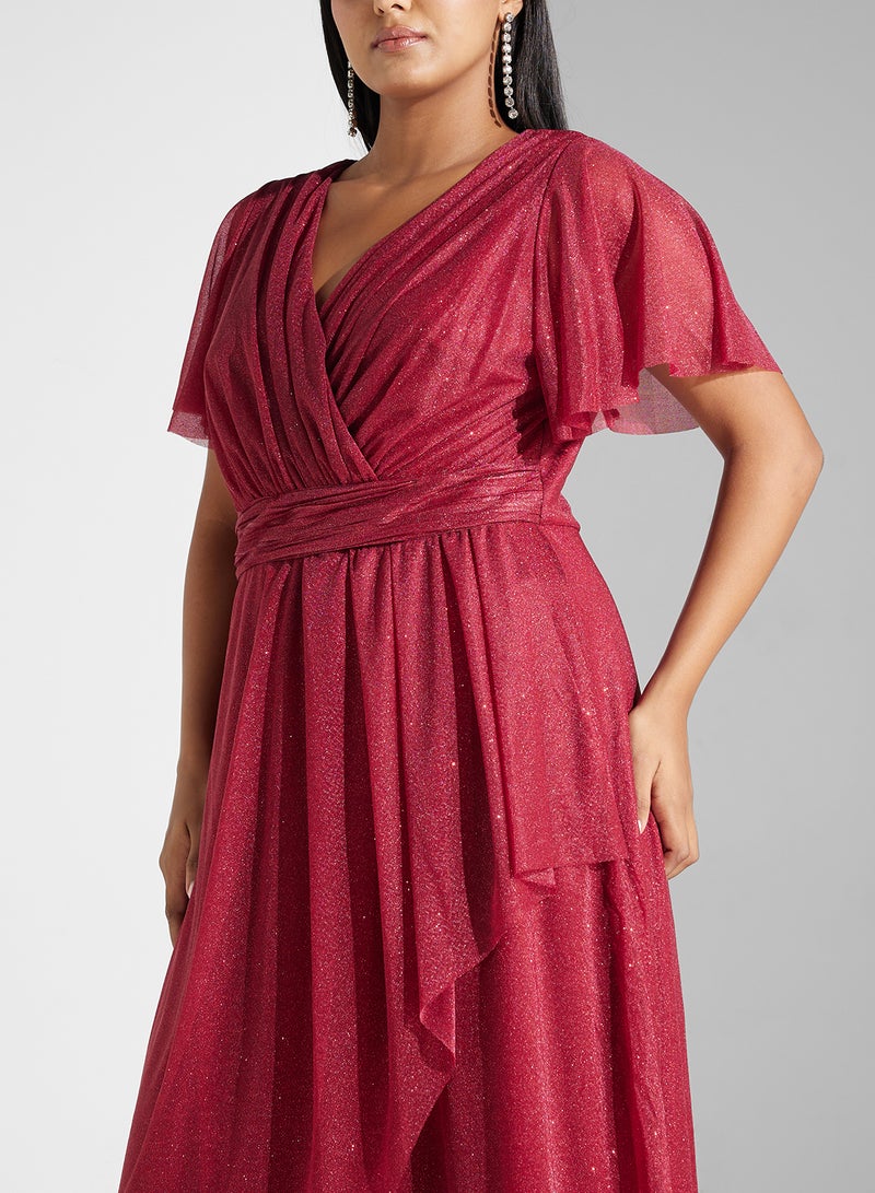 Khizana Plus Size Surplice Neck Shimmer Dress - Image 3