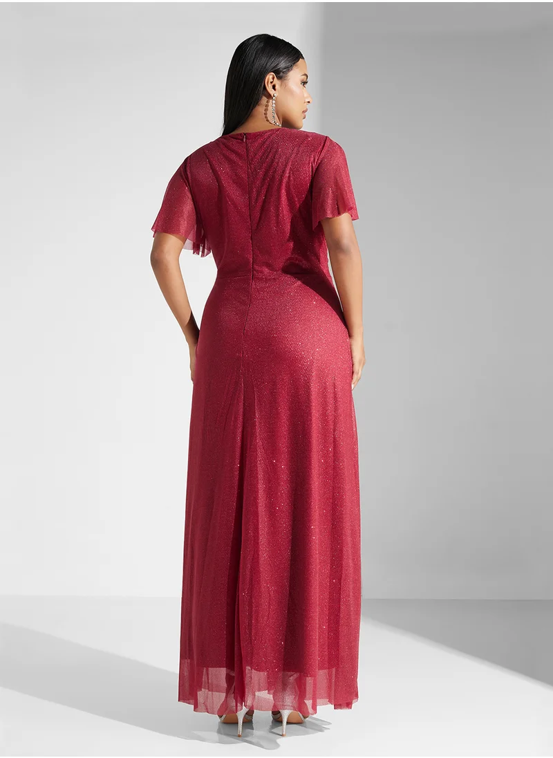 Khizana Plus Size Surplice Neck Shimmer Dress