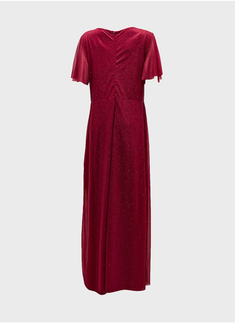 خزانة Plus Size Surplice Neck Shimmer Dress