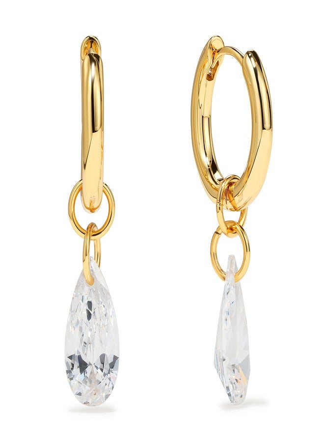ACC PLANET Gold Huggie Earrings for Women Trendy Hypoallergenic 18K Real Gold Plated Hoop Earrings with Tear Drop Shaped Crystal Dangle Earrings for Women Small Huggie Hoop Earrings Jewelry Gifts - Image 1