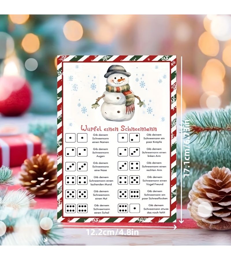 20 Pcs German Christmas Snowman Dice Game Cards For Festive Holiday Parties Fun Interactive Activity - Image 3