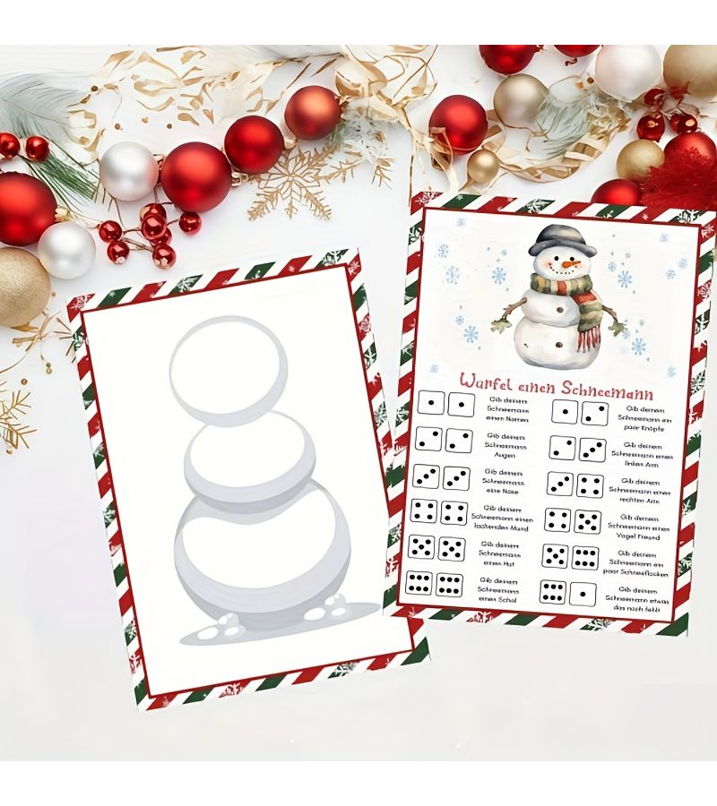 20 Pcs German Christmas Snowman Dice Game Cards For Festive Holiday Parties Fun Interactive Activity - Image 1
