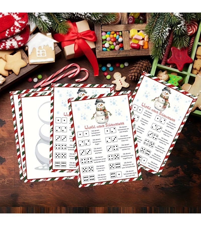 20 Pcs German Christmas Snowman Dice Game Cards For Festive Holiday Parties Fun Interactive Activity - Image 5