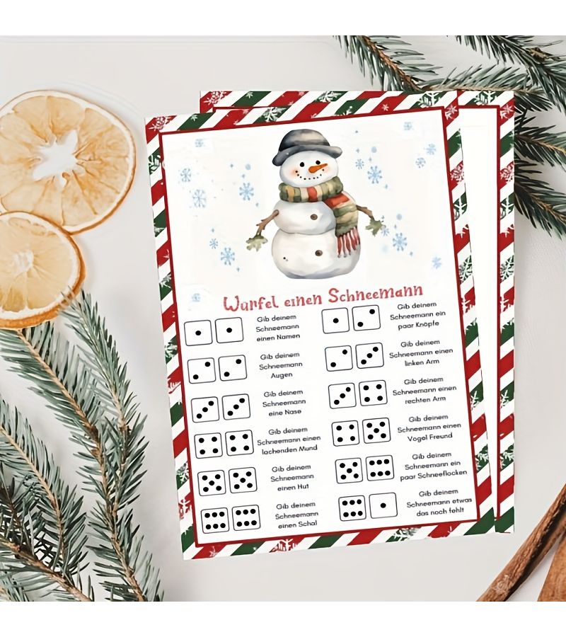 20 Pcs German Christmas Snowman Dice Game Cards For Festive Holiday Parties Fun Interactive Activity - Image 4