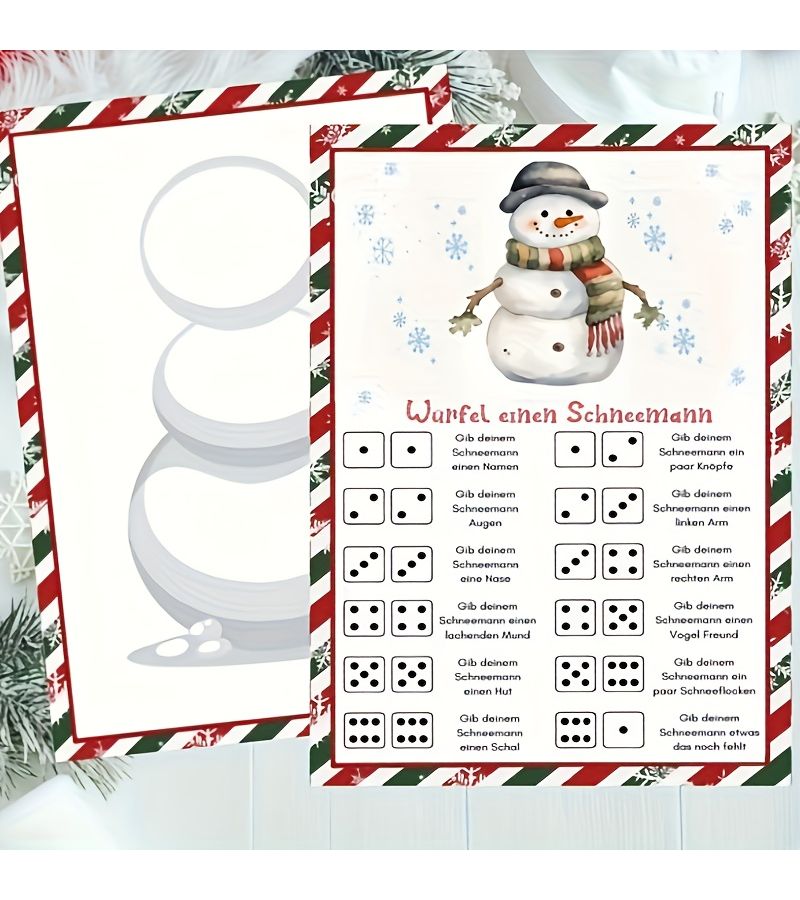 20 Pcs German Christmas Snowman Dice Game Cards For Festive Holiday Parties Fun Interactive Activity - Image 2