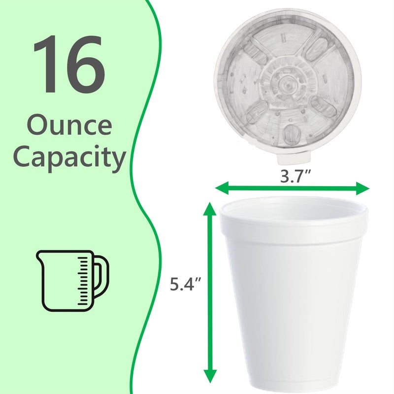 Mr. Miracle 16 OZ Foam Cups With Lids for Hot & Cold Drinks, USA-Made 25-Pack.Ideal Styrofoam Coffee Cups, Insulating To-Go Cups for Soda, Tea, Juice - Sturdy, Disposable & comparable to Industry standard 16J16 - Image 2
