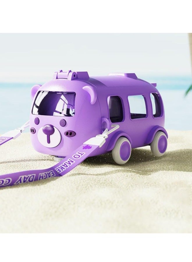 Twisoo Twisoo Bus Design Kids Water Bottle with Straw and Stickers, Portable Plastic Drinking Bottle for Girls, School & Camping, with Shoulder Strap ( Purple ) - Image 5