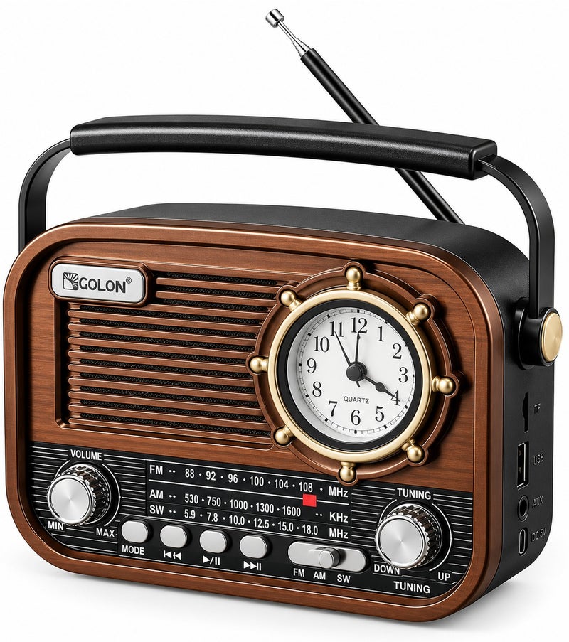 Golon RX-366C Portable Multi Band FM/AM/SW Clock Radio with Bluetooth - Image 1