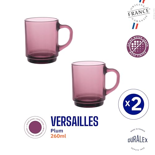 Duralex France Versailles Plum Glass Coffee Mug Set of 2-260ML | 3X Stronger & Durable | Microwave & Dishwasher Safe | Perfect for Latte, Americano, Cappuccinos, Tea, Hot Drinks | Giftable Mug Set - Image 2