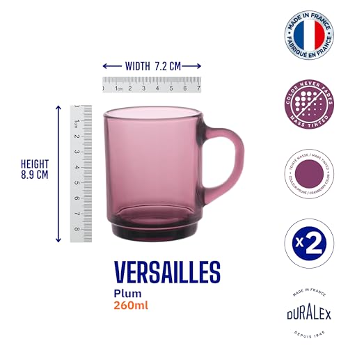 Duralex France Versailles Plum Glass Coffee Mug Set of 2-260ML | 3X Stronger & Durable | Microwave & Dishwasher Safe | Perfect for Latte, Americano, Cappuccinos, Tea, Hot Drinks | Giftable Mug Set - Image 4