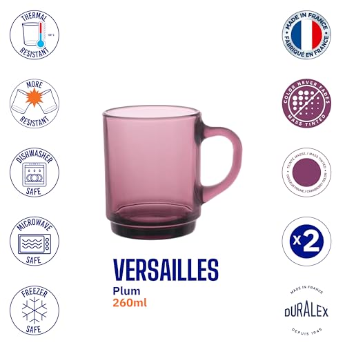 Duralex France Versailles Plum Glass Coffee Mug Set of 2-260ML | 3X Stronger & Durable | Microwave & Dishwasher Safe | Perfect for Latte, Americano, Cappuccinos, Tea, Hot Drinks | Giftable Mug Set - Image 5