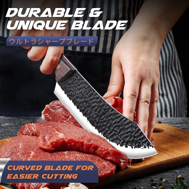 Huusk Meat Cleaver Knife - 7" Butcher Knife for Meat Cutting - Hand Forged Chopping Knives with Ergonomic Handle - Ultra Sharp Kitchen Chef Knives for Home Outdoor BBQ, Christmas Gifts for Men Women - Image 2