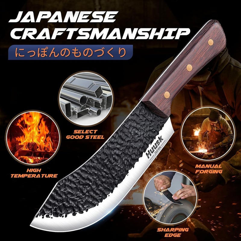 Huusk Meat Cleaver Knife - 7" Butcher Knife for Meat Cutting - Hand Forged Chopping Knives with Ergonomic Handle - Ultra Sharp Kitchen Chef Knives for Home Outdoor BBQ, Christmas Gifts for Men Women - Image 3