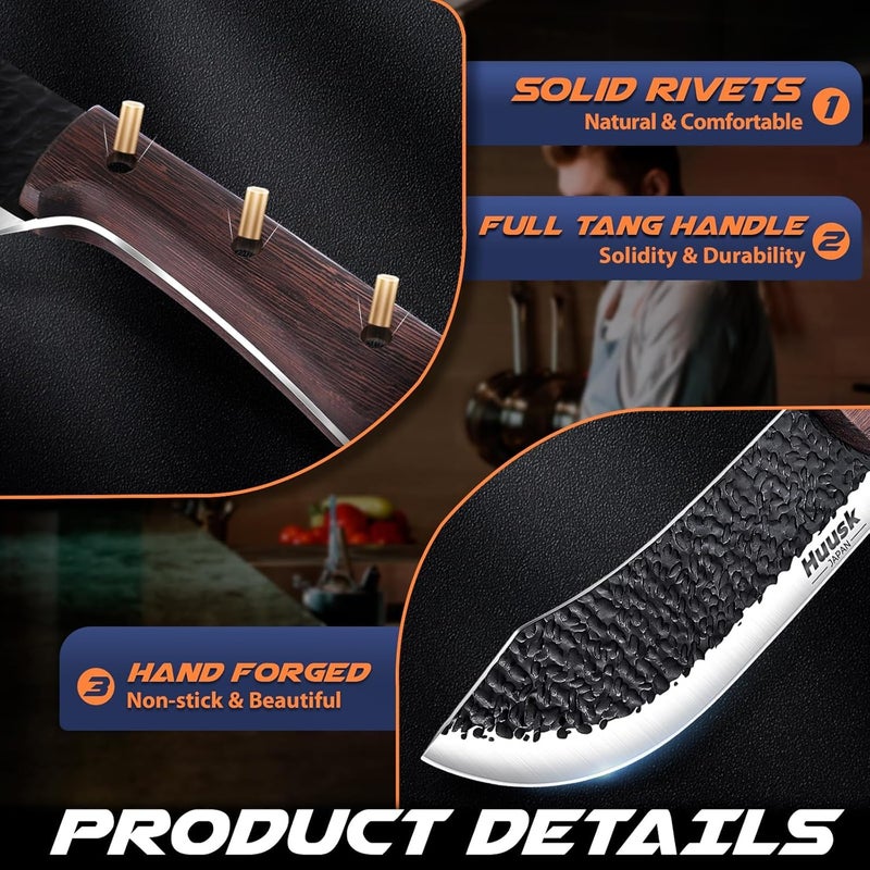 Huusk Meat Cleaver Knife - 7" Butcher Knife for Meat Cutting - Hand Forged Chopping Knives with Ergonomic Handle - Ultra Sharp Kitchen Chef Knives for Home Outdoor BBQ, Christmas Gifts for Men Women - Image 4