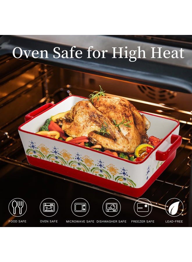 WRINGKIT Set of 3 Ceramic Baking Dishes, Rectangular Casserole Dish for Oven, Ceramic Bakeware Lasagna Pan Deep with Handles for Cooking, Baking, Wedding Gift, 3 Sizes (12''/10.7''/7.7''), Red - Image 4